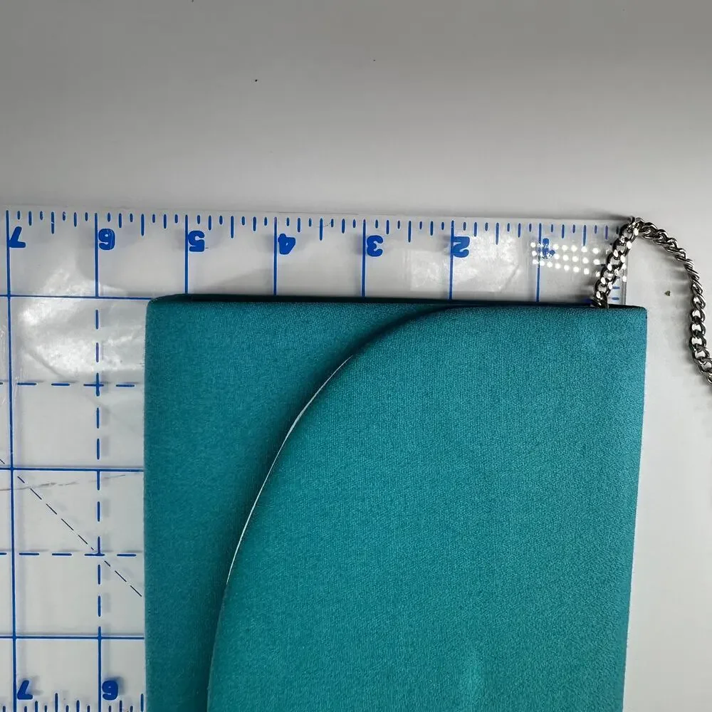 Vintage Dyeables Teal Satin Clutch Purse with Silver Chain Strap 10x5